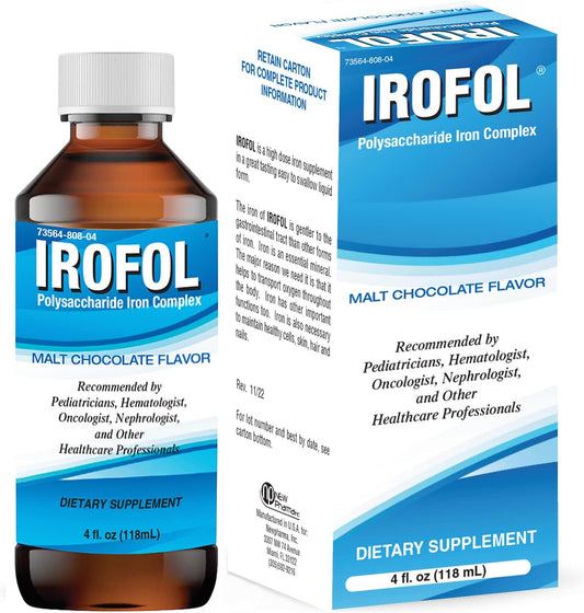 High Potency Malt Chocolate Liquid Iron Supplement for Kids & Adults - 4 fl oz - 100mg Polysaccharide Iron Complex - Anemia and Energy Support