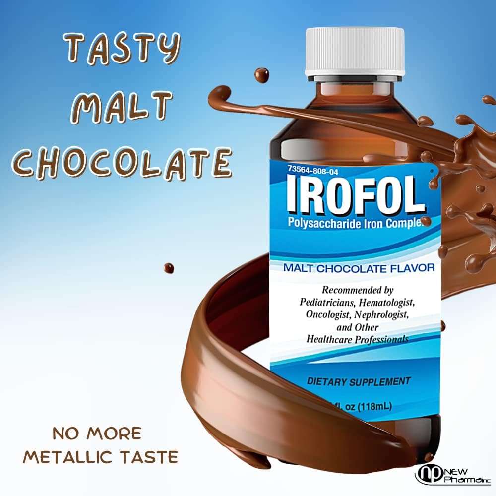 High Potency Malt Chocolate Liquid Iron Supplement for Kids & Adults - 4 fl oz - 100mg Polysaccharide Iron Complex - Anemia and Energy Support