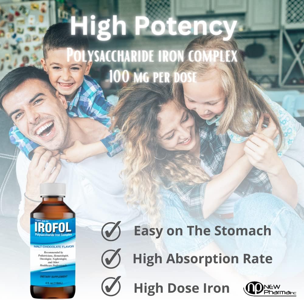 High Potency Malt Chocolate Liquid Iron Supplement for Kids & Adults - 4 fl oz - 100mg Polysaccharide Iron Complex - Anemia and Energy Support