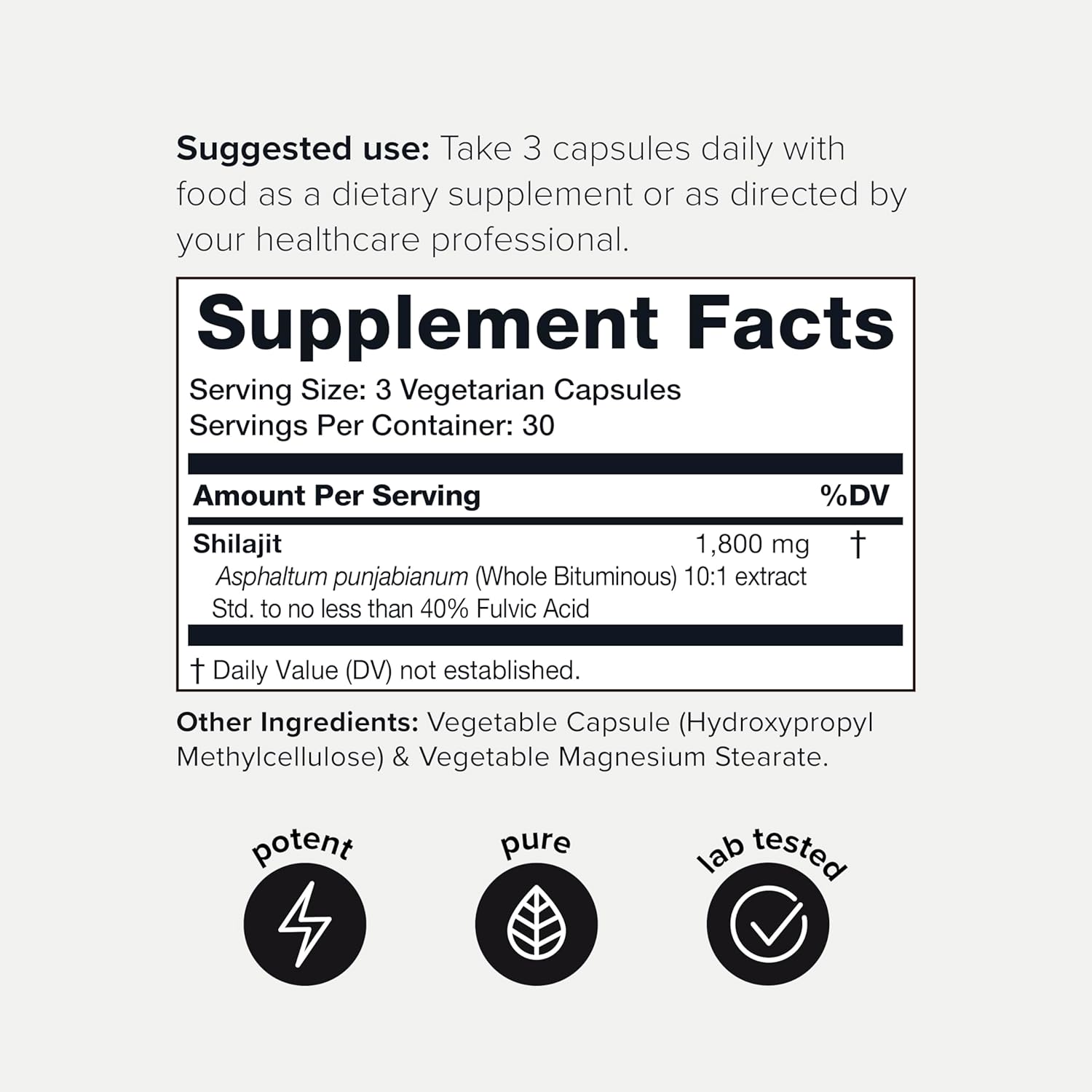 High Potency Men's Shilajit Capsules with 40% Fulvic Acid - Pure Himalayan Extract - Third Party Tested - GMP Certified