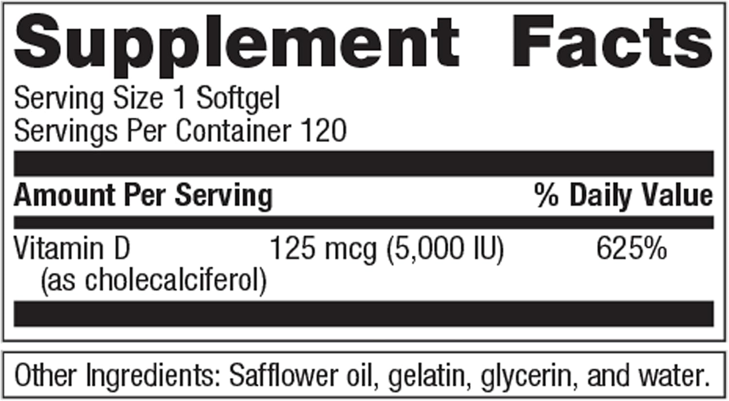 High-Potency Metagenics Vitamin D3 5000 Softgels for Immune, Bone, and Heart Health - Non-GMO & Gluten-Free - 120 Count