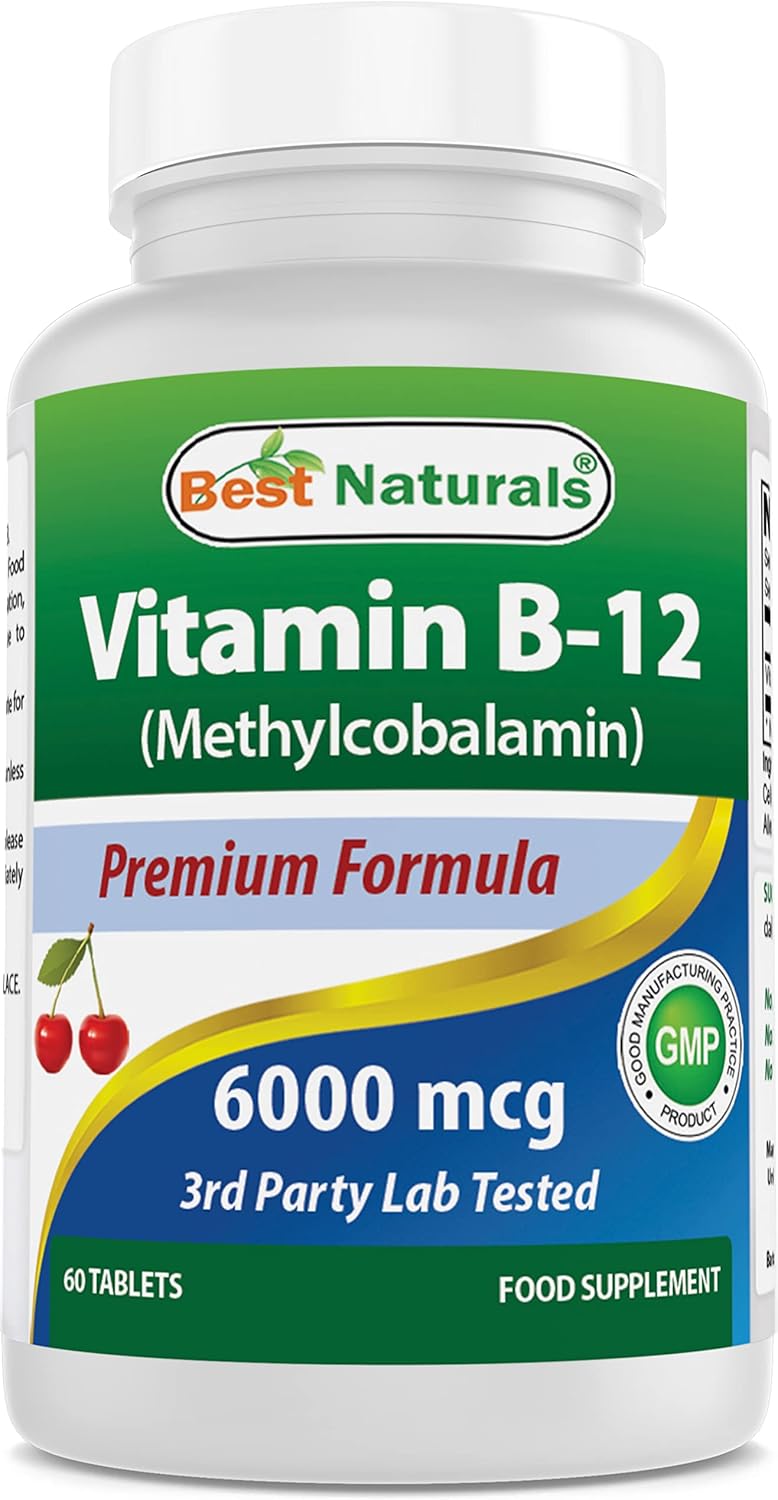 High Potency Methylcobalamin Vitamin B12 Tablets - 6000 mcg, 60 Count - Best Naturals