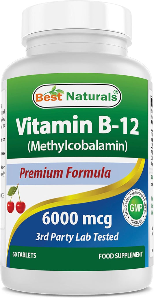 High Potency Methylcobalamin Vitamin B12 Tablets - 6000 mcg, 60 Count - Best Naturals