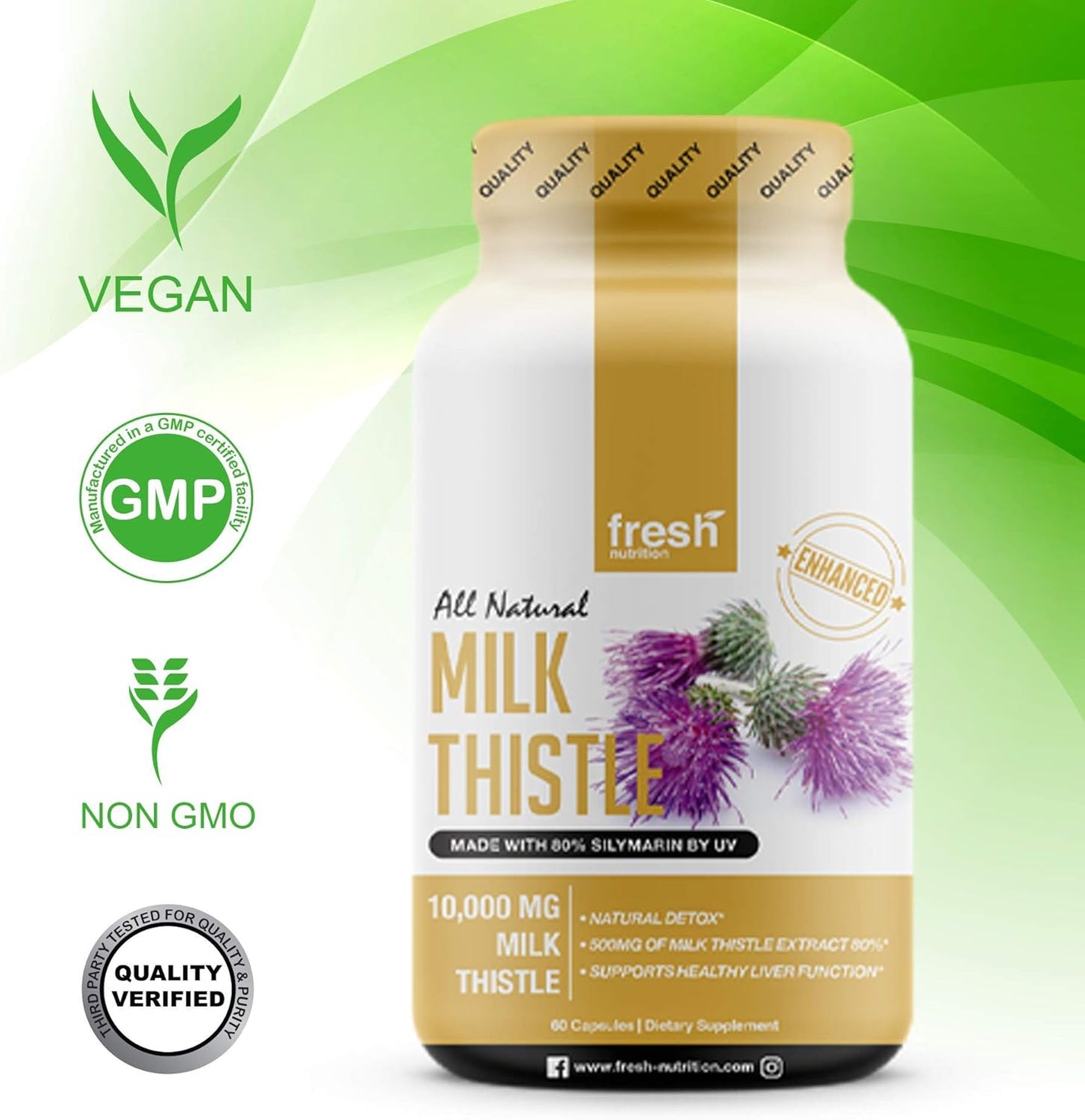 High Potency Milk Thistle Capsules for Fresh Nutrition - 10,000mg Formula for Liver Support and Detox - Non-GMO Supplement