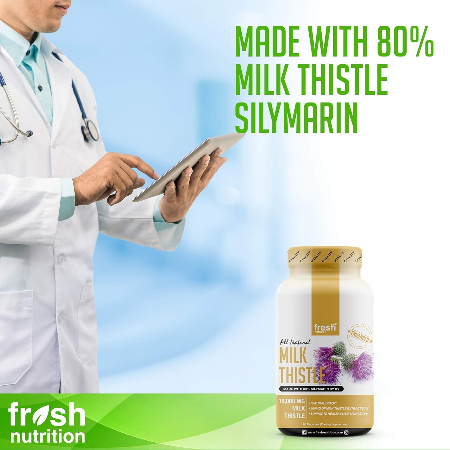 High Potency Milk Thistle Capsules for Fresh Nutrition - 10,000mg Formula for Liver Support and Detox - Non-GMO Supplement