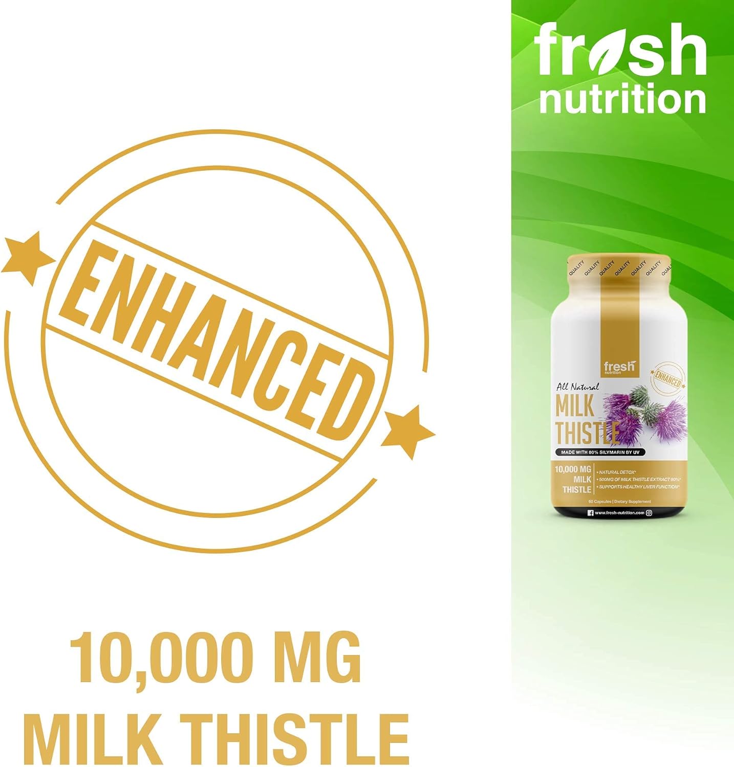 High Potency Milk Thistle Capsules for Fresh Nutrition - 10,000mg Formula for Liver Support and Detox - Non-GMO Supplement