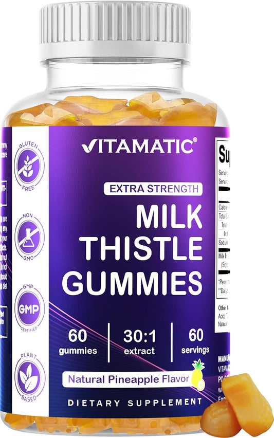 High Potency Milk Thistle Gummies - Liver Detox & Antioxidant Support - 100mg 30X Extract - 60 Pectin Gummies with 80% Silymarin