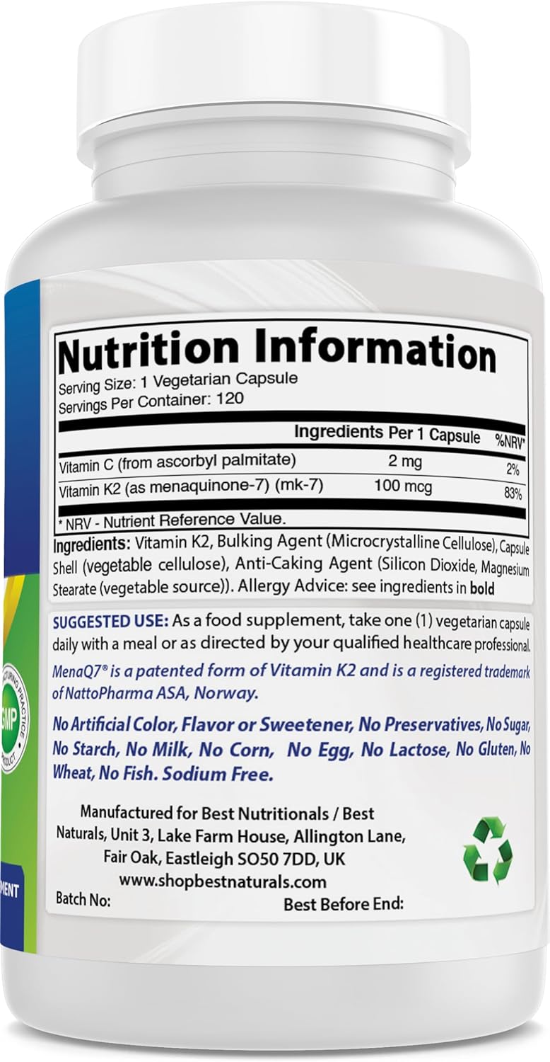 High Potency MK-7 Vitamin K2 100 mcg 120 Vcaps - Premium Quality Supplement