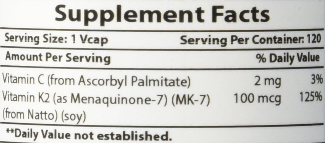 High Potency MK-7 Vitamin K2 100 mcg 120 Vcaps - Premium Quality Supplement