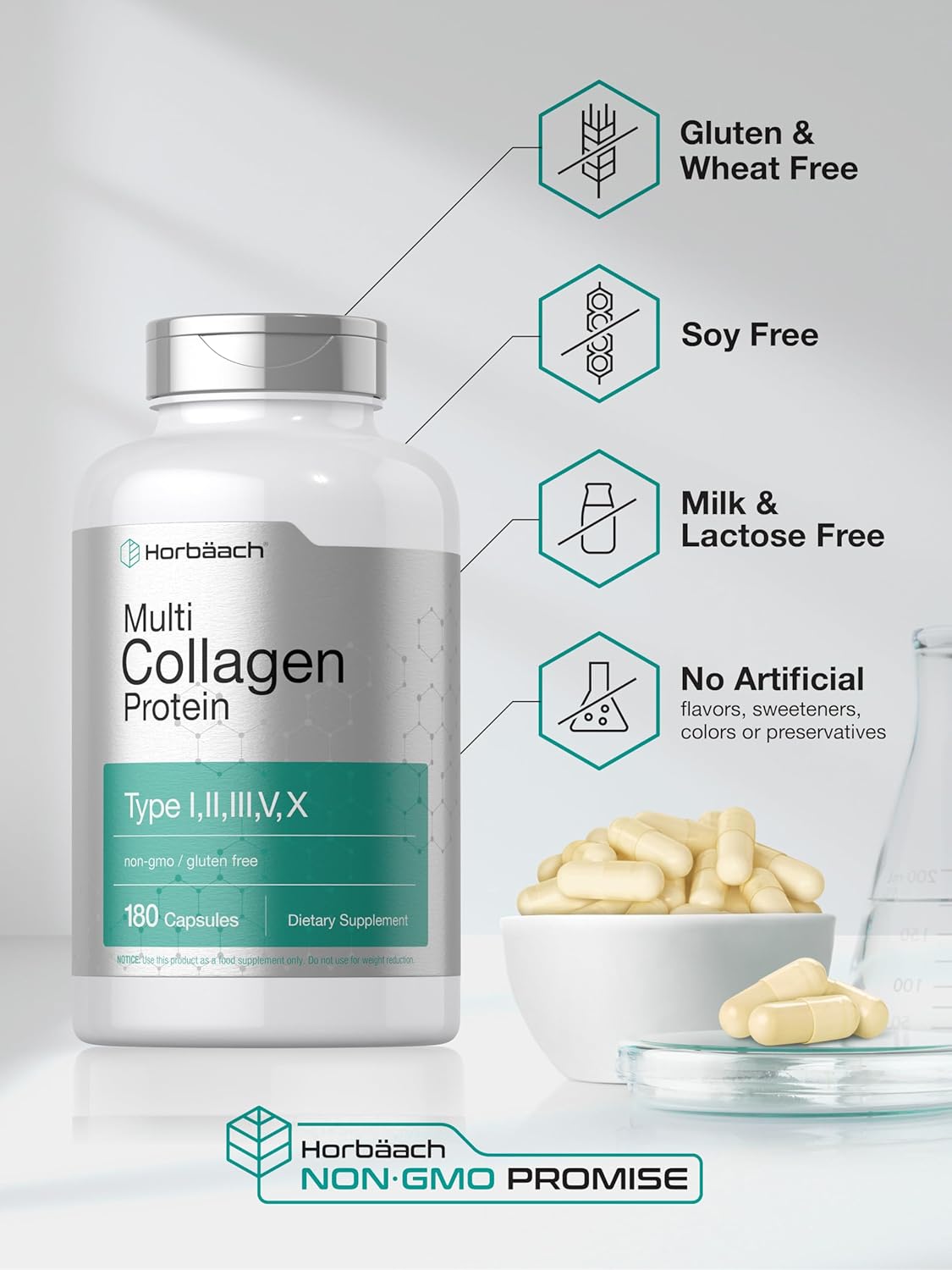 High Potency Multi Collagen Protein Capsules - 180 Count | 2000 mg Hydrolyzed Collagen Type I, II, III, V, X | Keto & Paleo Friendly, Non-GMO, Gluten Free