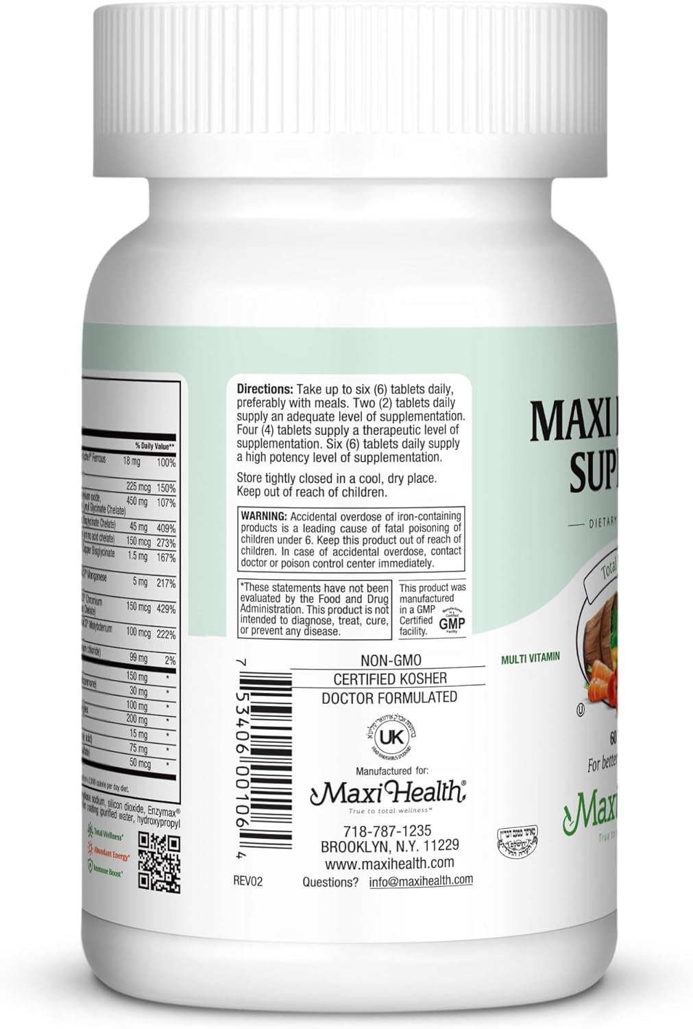 High Potency Multivitamin & Mineral Supplement for Immune Support & Antioxidant Defense - Includes Vitamin A, C, D, E, B12, B6, Biotin, Selenium, Zinc, Inositol - Maxi Health Supreme Formula