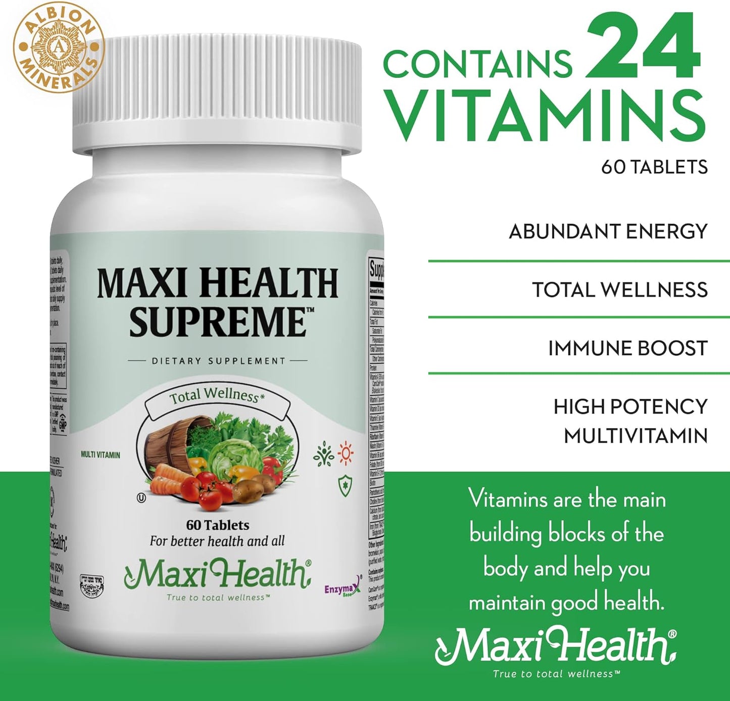 High Potency Multivitamin & Mineral Supplement for Immune Support & Antioxidant Defense - Includes Vitamin A, C, D, E, B12, B6, Biotin, Selenium, Zinc, Inositol - Maxi Health Supreme Formula