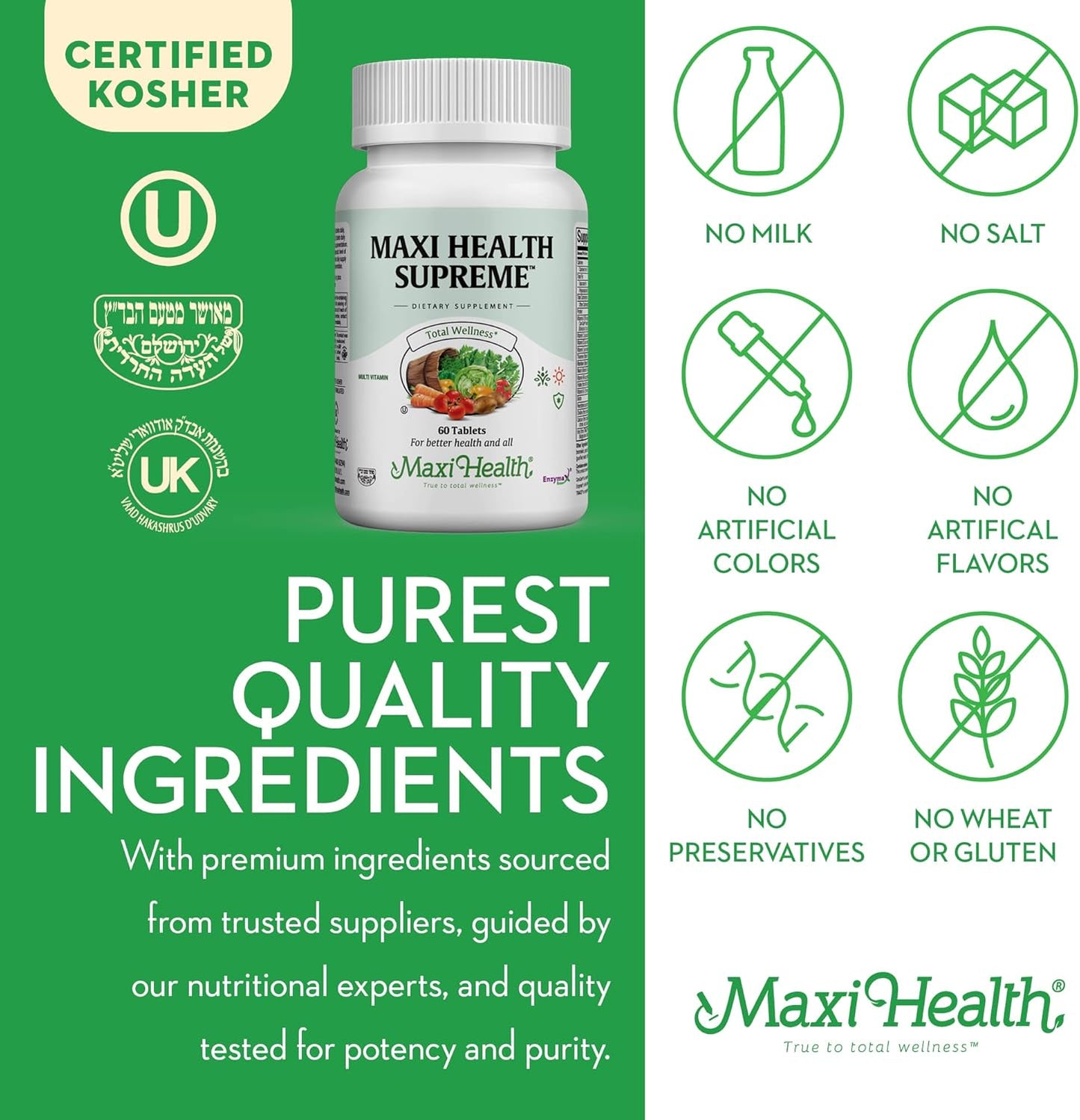 High Potency Multivitamin & Mineral Supplement for Immune Support & Antioxidant Defense - Includes Vitamin A, C, D, E, B12, B6, Biotin, Selenium, Zinc, Inositol - Maxi Health Supreme Formula