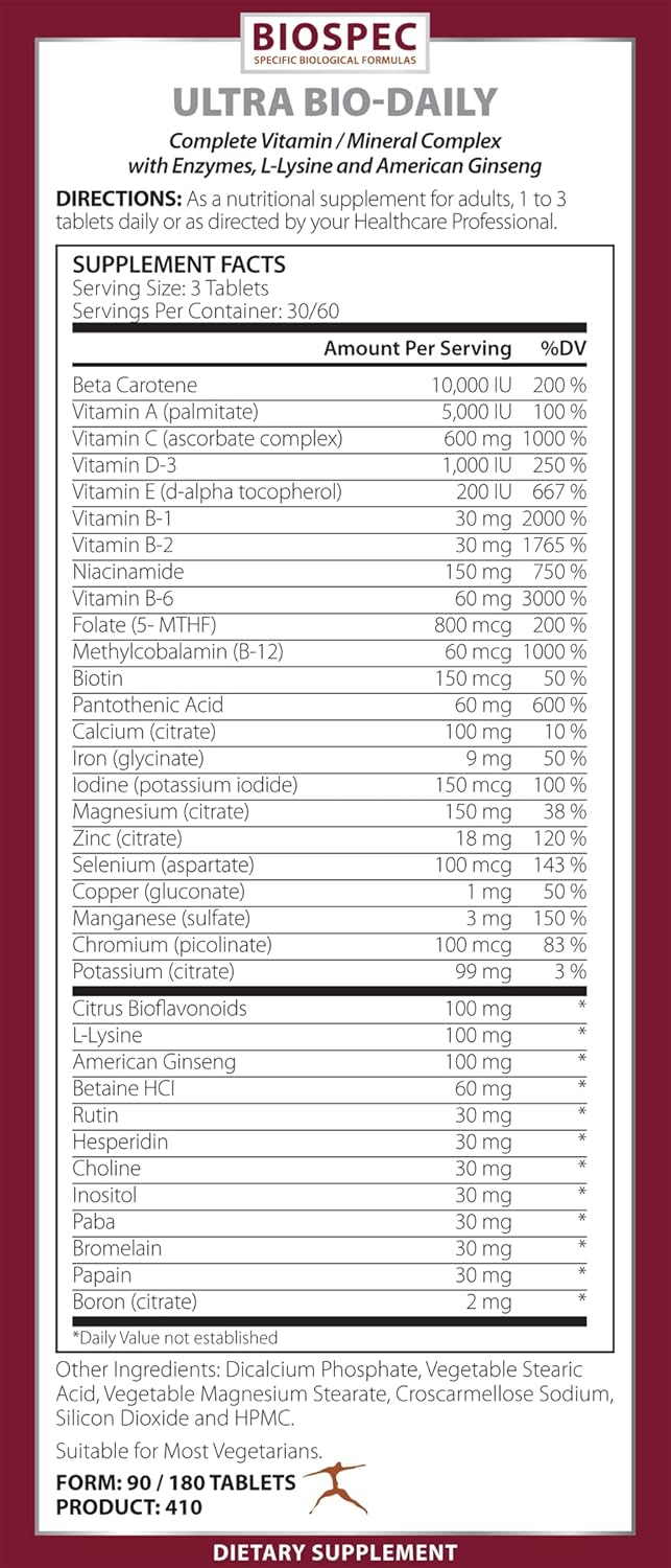 High-Potency Multivitamin Multimineral Complex with Added Nutrient Support by BIOSPEC NUTRITIONALS