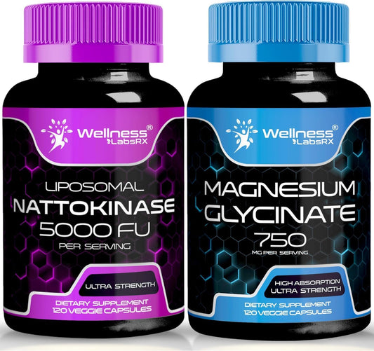 High Potency Nattokinase Supplement Capsules with 5000 FU and Magnesium Glycinate 750 MG