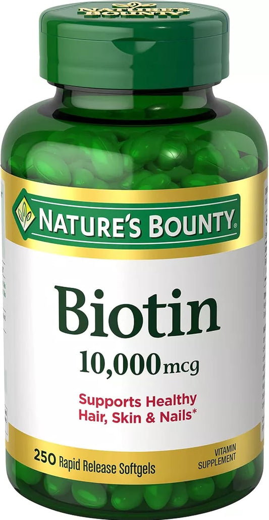 High Potency Nature's Bounty Biotin 10,000 mcg in 250 Rapid Release Softgels - Hair, Skin & Nails Support