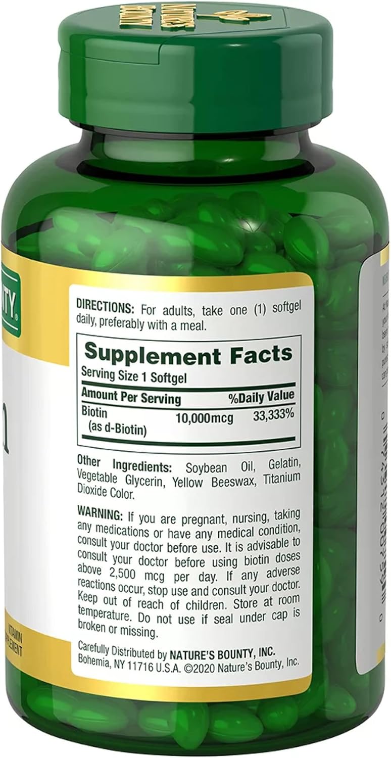 High Potency Nature's Bounty Biotin 10,000 mcg in 250 Rapid Release Softgels - Hair, Skin & Nails Support
