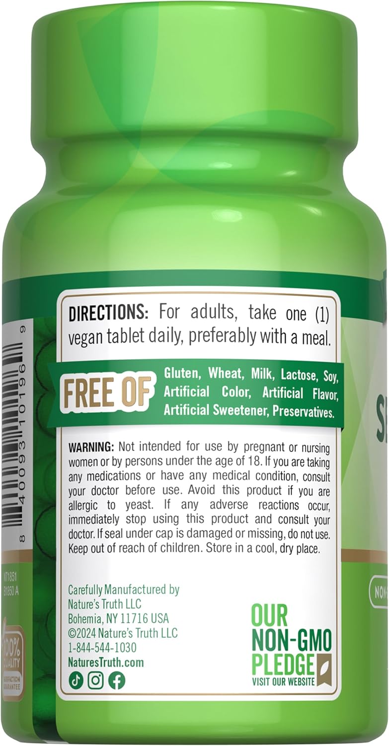 High Potency Nature's Truth Selenium 200mcg Supplement - 100 Tablets, Vegan, Non-GMO & Gluten Free