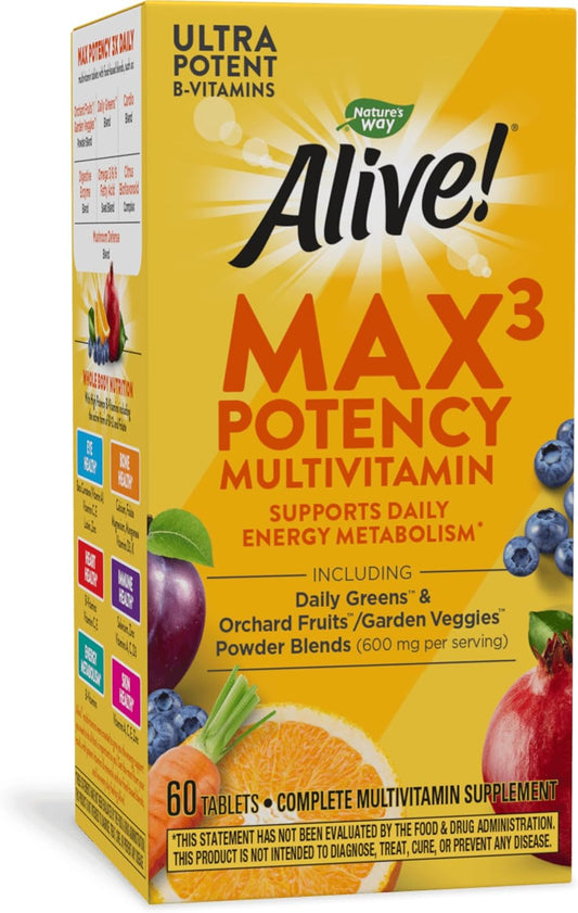 High-Potency Nature's Way Alive! Max3 Multivitamin for Daily Energy Support - 60 Tablets