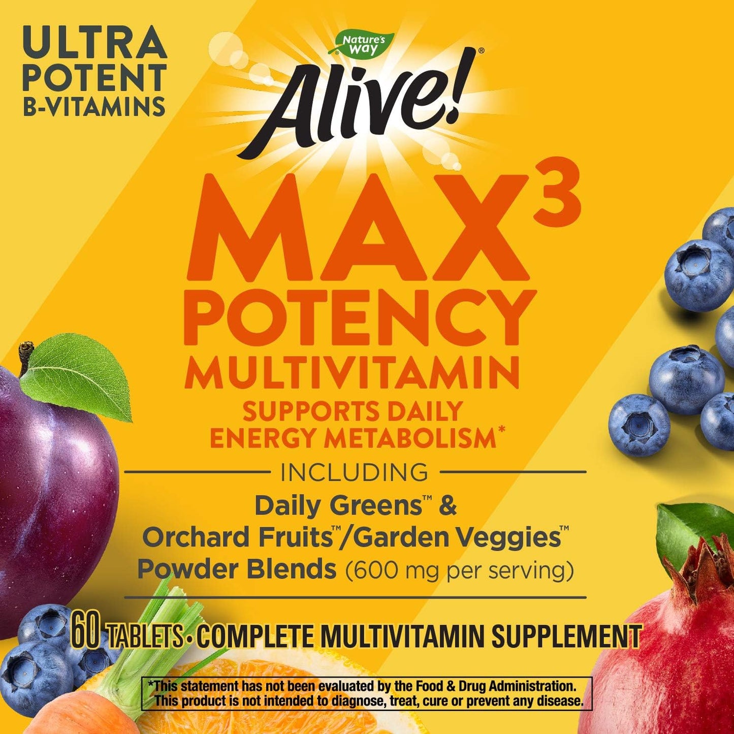High-Potency Nature's Way Alive! Max3 Multivitamin for Daily Energy Support - 60 Tablets