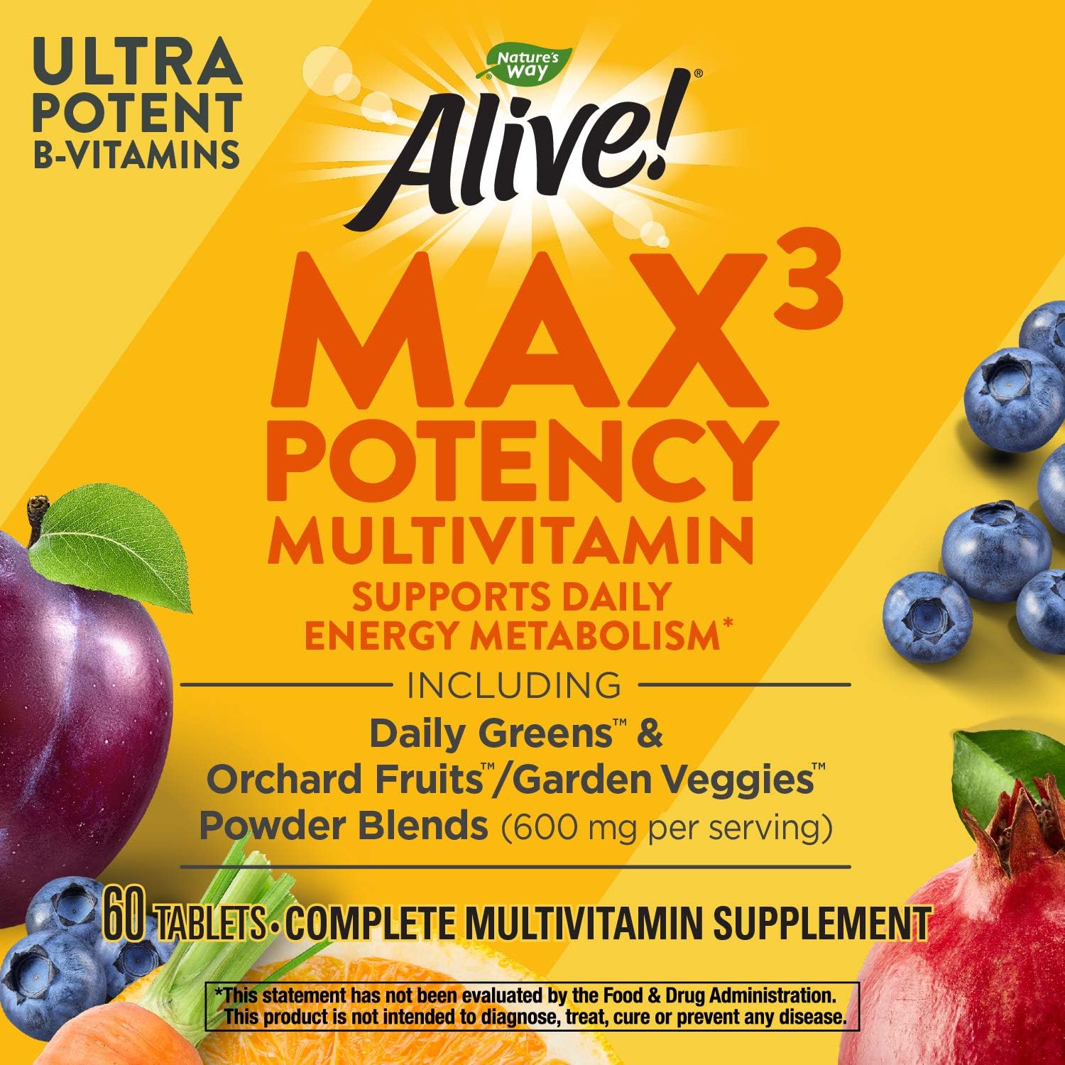 High-Potency Nature's Way Alive! Max3 Multivitamin for Daily Energy Support - 60 Tablets