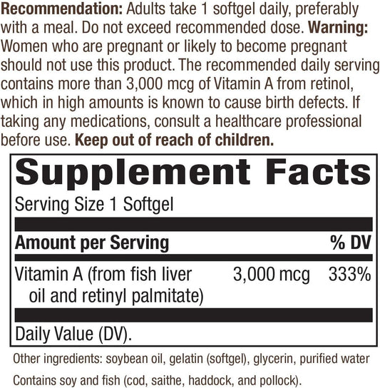 High Potency Nature's Way Vitamin A Softgels - 10000 IU - 100 Count