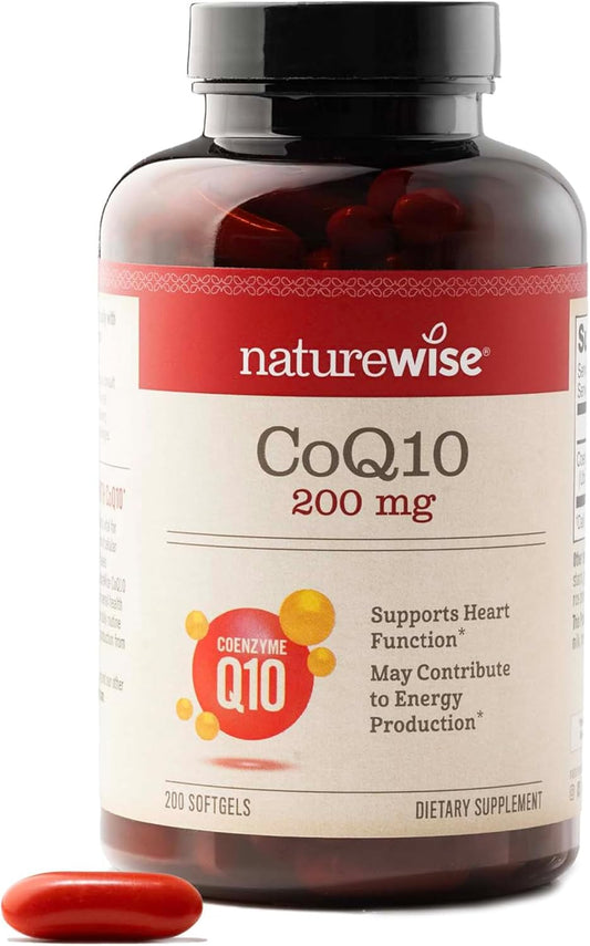 High Potency NatureWise CoQ10 200mg Softgels - Heart Health & Energy Supplement - Antioxidant - Vegan & Non-GMO - 200 Count