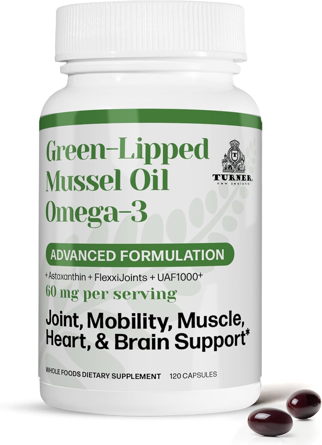 High Potency New Zealand Green Lipped Mussel Oil with Omega-3, UAF1000+ Antioxidant, Joint Comfort, Mobility, 60 Softgels