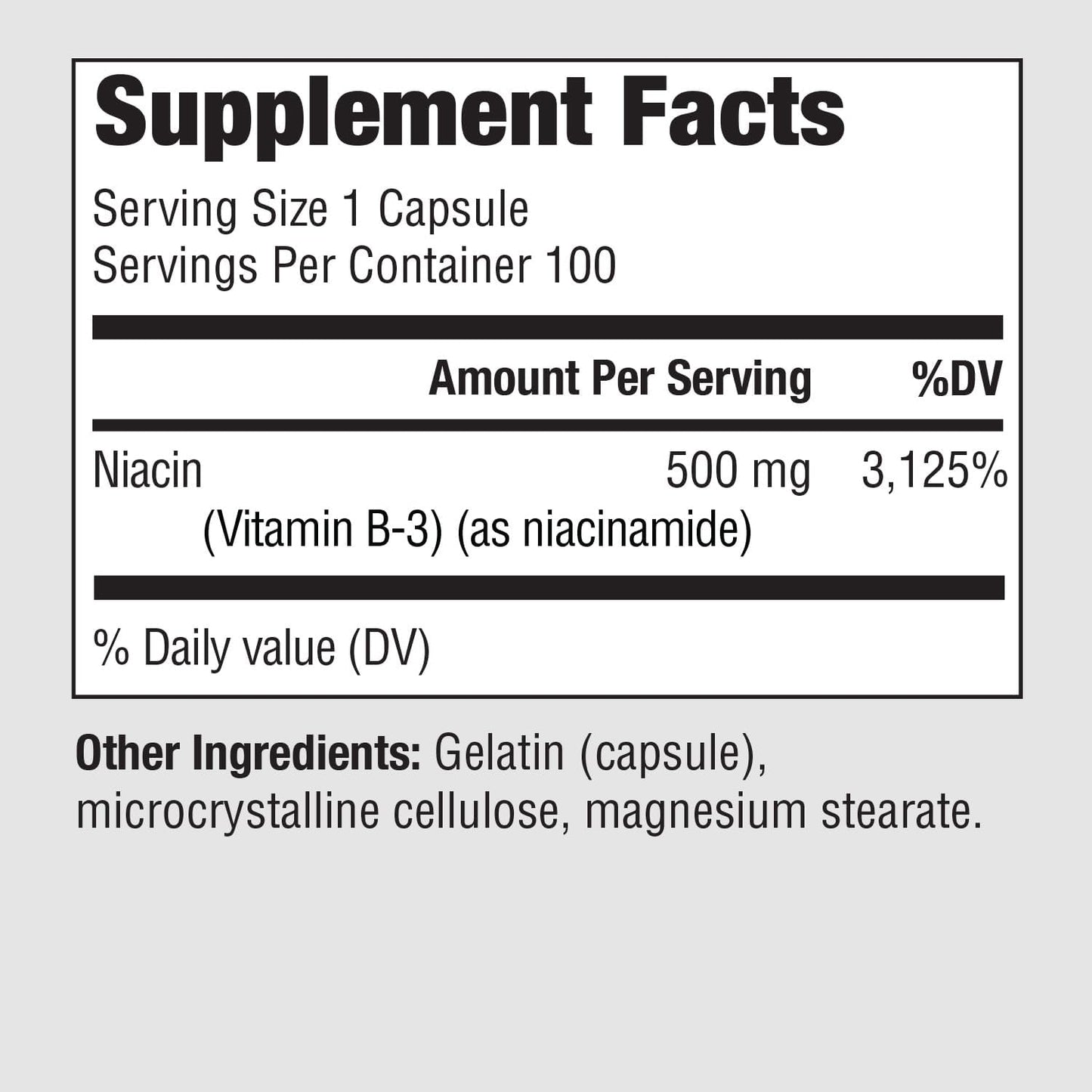 High Potency Niacinamide 500mg - 100 Capsules for Skin & Joint Health, Energy & Cellular Function - Flush-Free Vitamin B3 Supplement