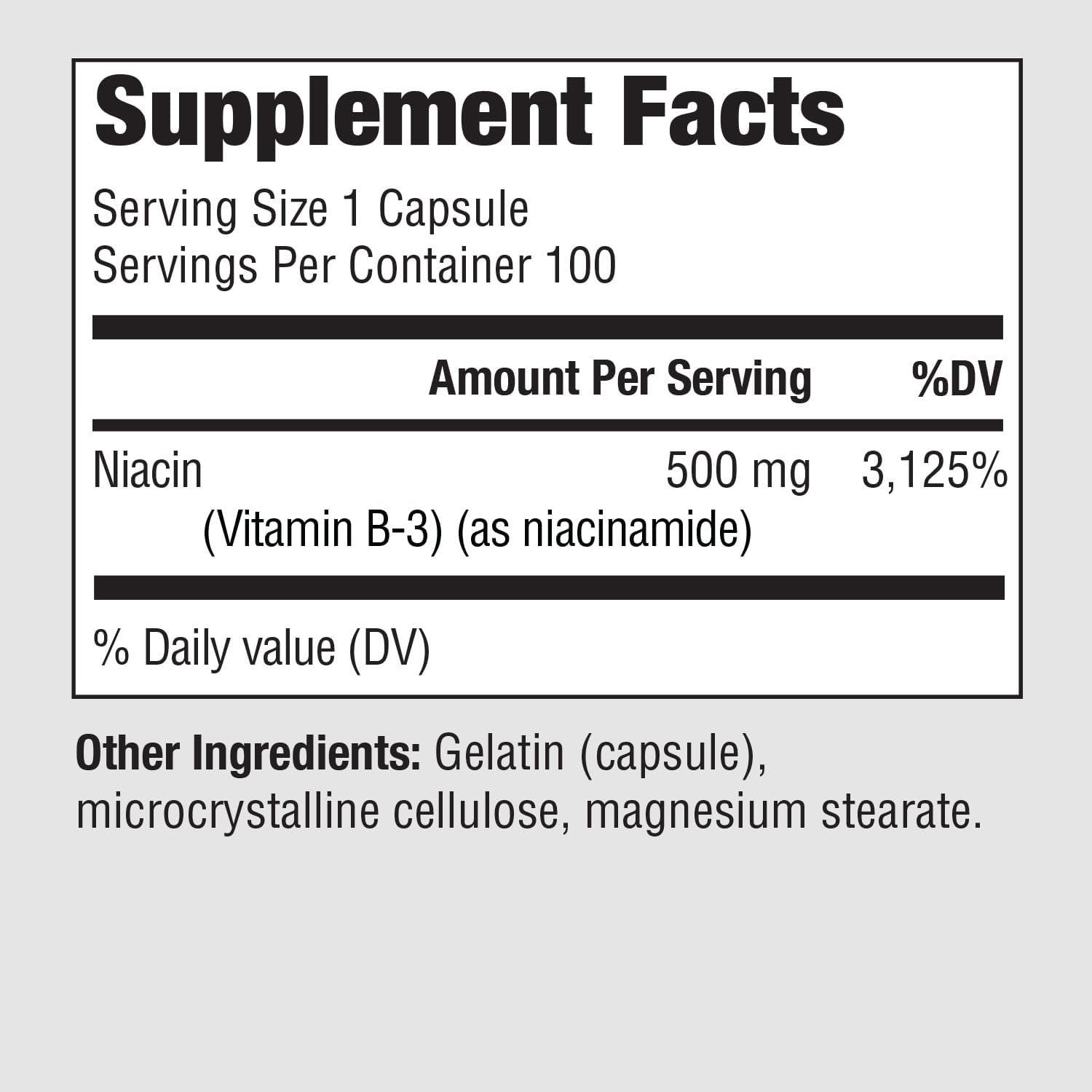 High Potency Niacinamide 500mg - 100 Capsules for Skin & Joint Health, Energy & Cellular Function - Flush-Free Vitamin B3 Supplement