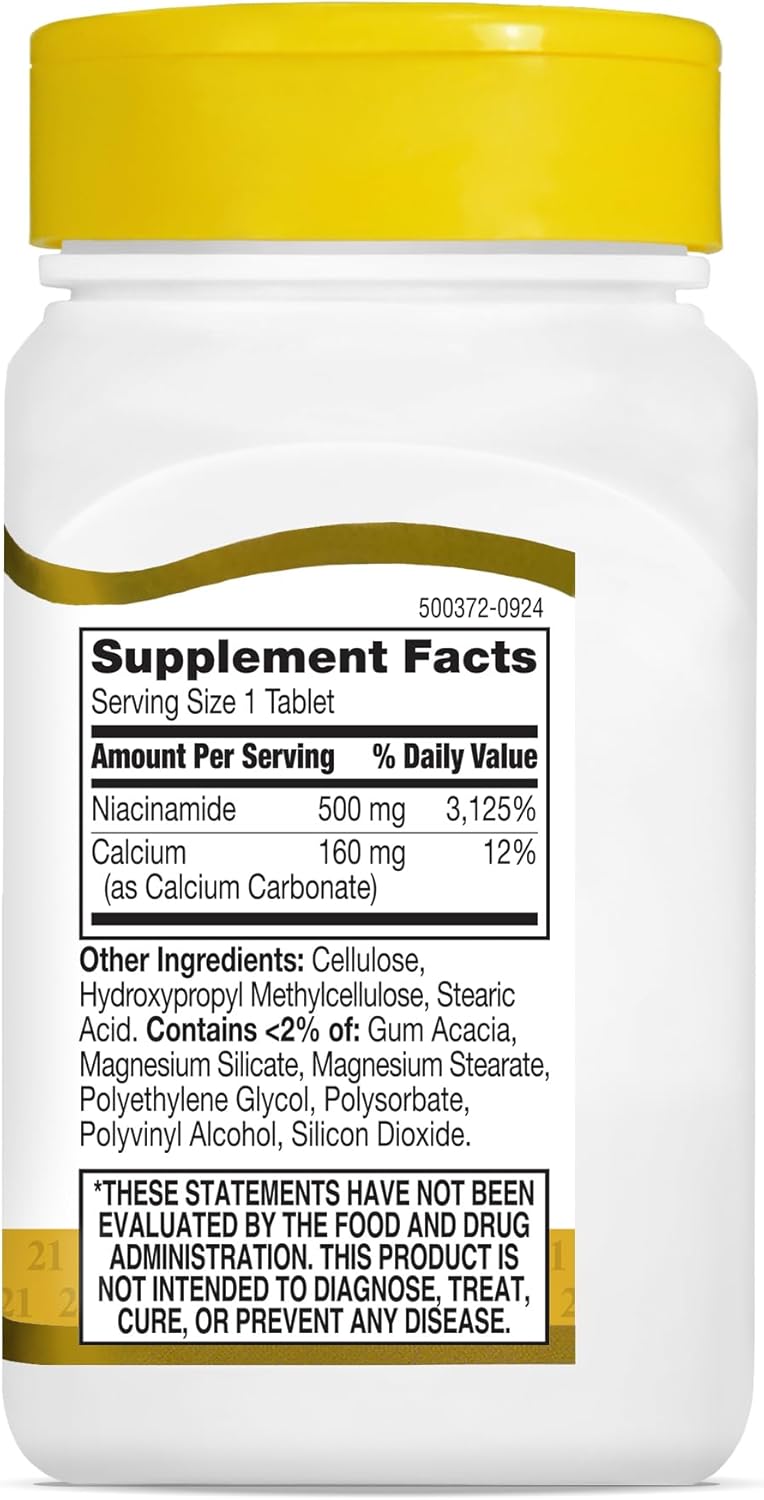 High Potency Niacinamide 500mg Tablets, 110-Count, Vitamin B Complex Supplement for Energy, Heart & Nervous System Support, Non-GMO, Vegan-Friendly