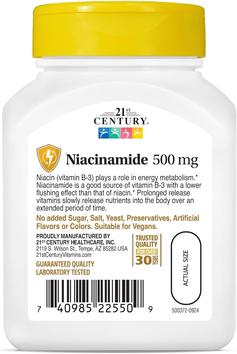 High Potency Niacinamide 500mg Tablets, 110-Count, Vitamin B Complex Supplement for Energy, Heart & Nervous System Support, Non-GMO, Vegan-Friendly