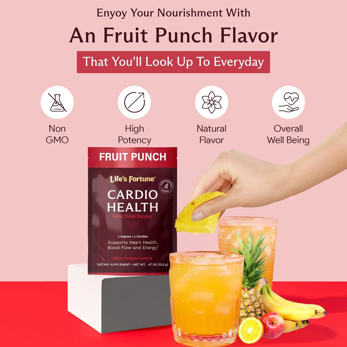 High Potency Nitric Oxide Booster Powder with L Arginine & L Citrulline - Natural Fruit Punch Flavor (7 Servings)