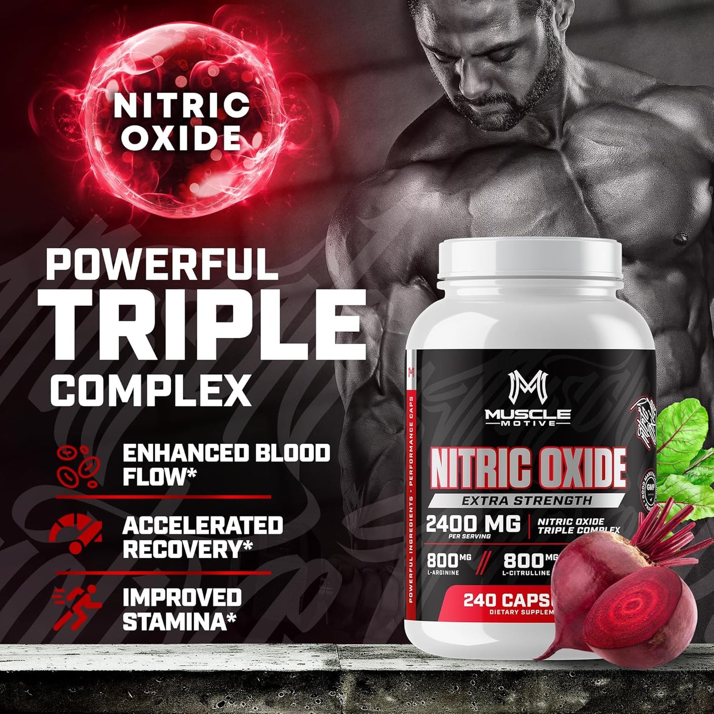 High Potency Nitric Oxide Supplement with L-Arginine, L-Citrulline, and Beet Root Extract - 240 Capsules