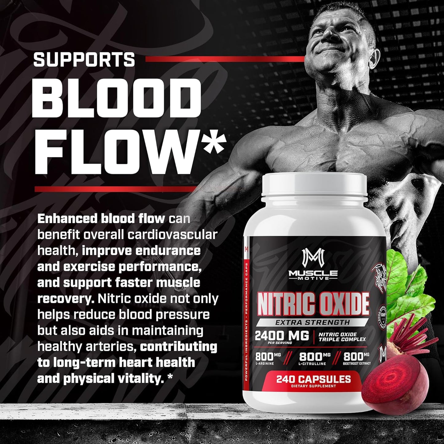 High Potency Nitric Oxide Supplement with L-Arginine, L-Citrulline, and Beet Root Extract - 240 Capsules