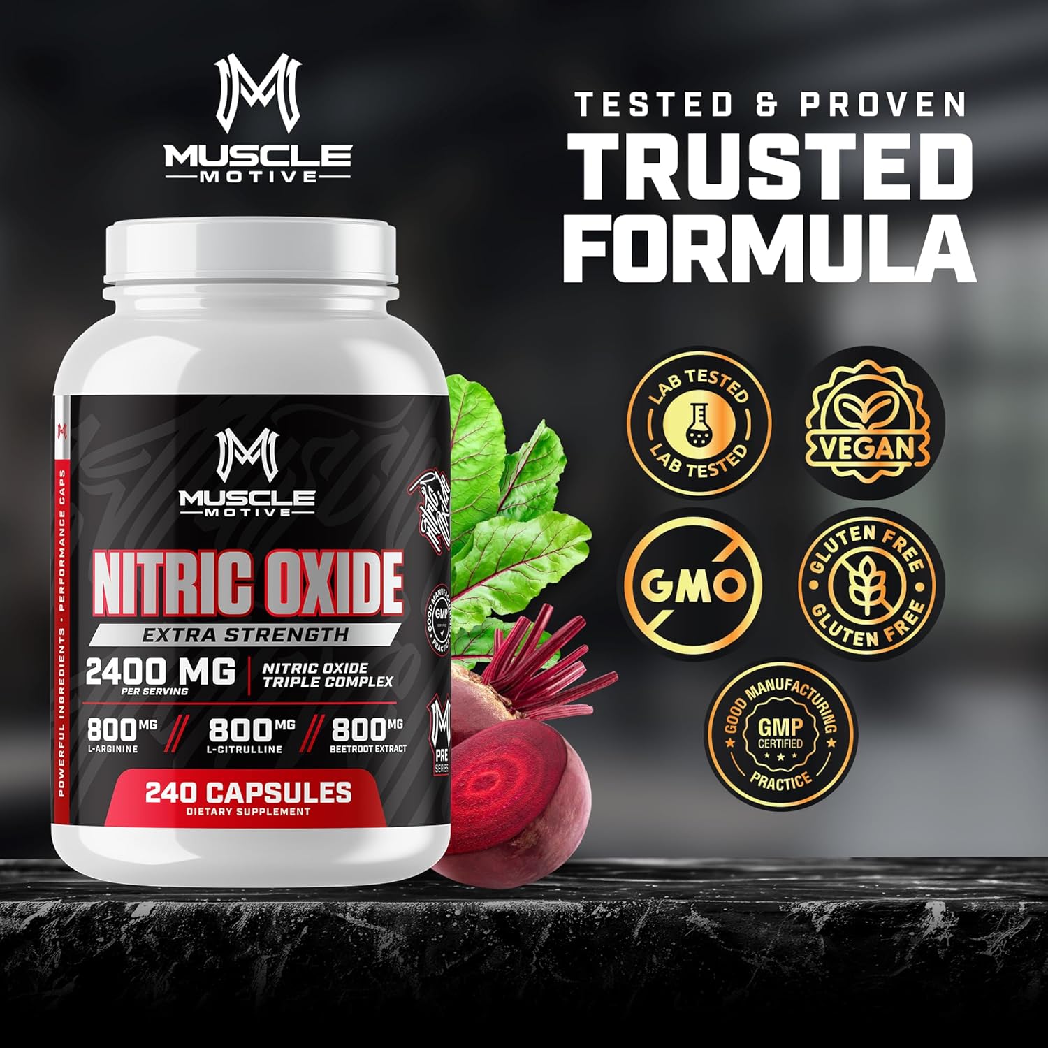 High Potency Nitric Oxide Supplement with L-Arginine, L-Citrulline, and Beet Root Extract - 240 Capsules