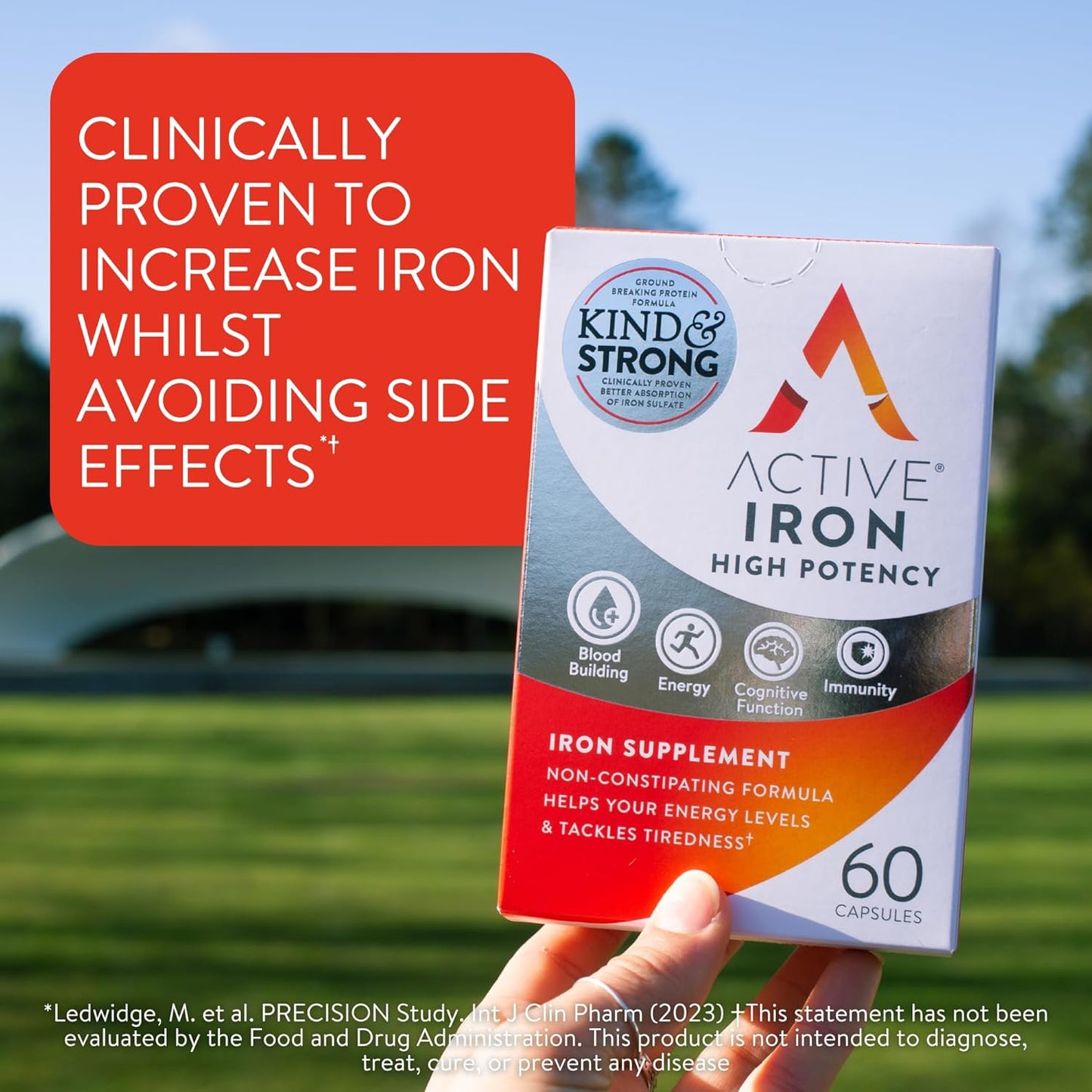 High Potency Non-Constipating Iron Supplement for Men & Women - 2X Better Absorption, Clinically Proven to Increase Energy & Iron Levels - 25mg (60 Capsules)