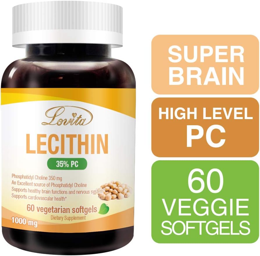 High-Potency Non-GMO Vegan Lecithin Supplements with 35% Phosphatidylcholine - 1000mg | 60 Softgels (1 Month Supply)