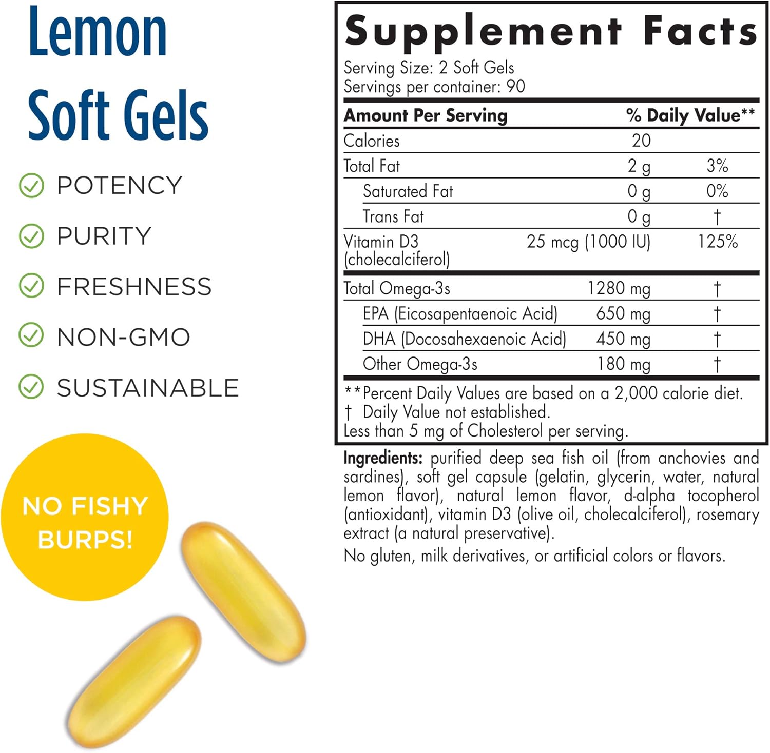 High-Potency Nordic Naturals ProOmega-D Soft Gels - Lemon Flavor - 1280 mg Omega-3 + 1000 IU D3 - Brain, Eye, Heart, & Immune Health - Non-GMO - 90 Servings