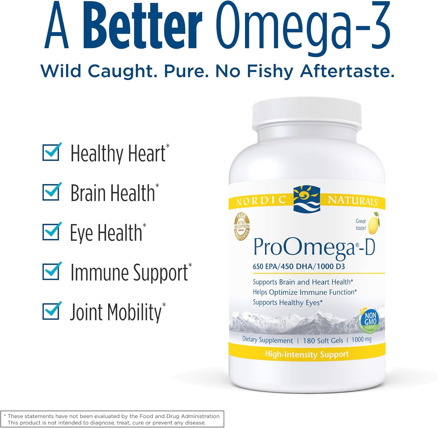 High-Potency Nordic Naturals ProOmega-D Soft Gels - Lemon Flavor - 1280 mg Omega-3 + 1000 IU D3 - Brain, Eye, Heart, & Immune Health - Non-GMO - 90 Servings