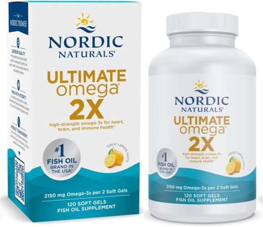 High-Potency Nordic-Naturals Ultimate Omega 2X Softgels, Lemon Flavor - 120 Count - 2150mg Omega-3 - Brain & Heart Health Support - Non-GMO Fish Oil