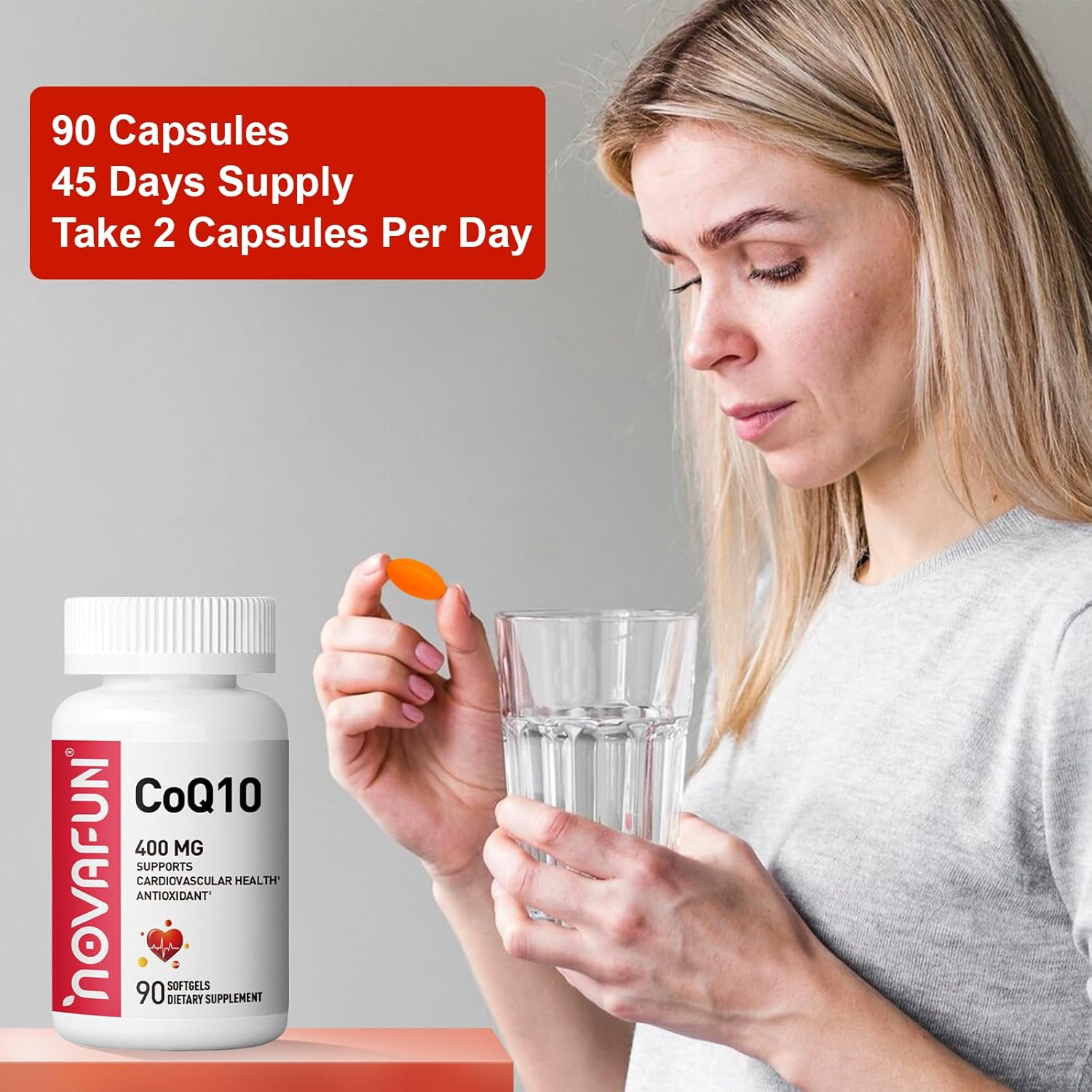 High Potency Novafun CoQ10 Softgels 400mg - Heart Health & Antioxidant Support - 90 Count - Energy Boosting Supplement