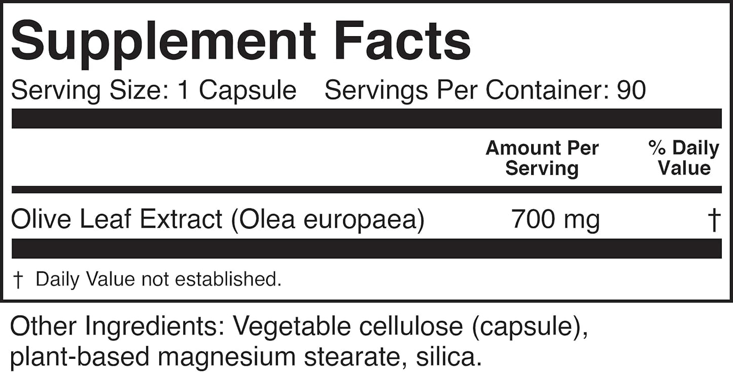 High Potency Olive Leaf Extract 700mg - 180 Capsules - 20% Oleuropein - Promotes Wellness & Immune Support