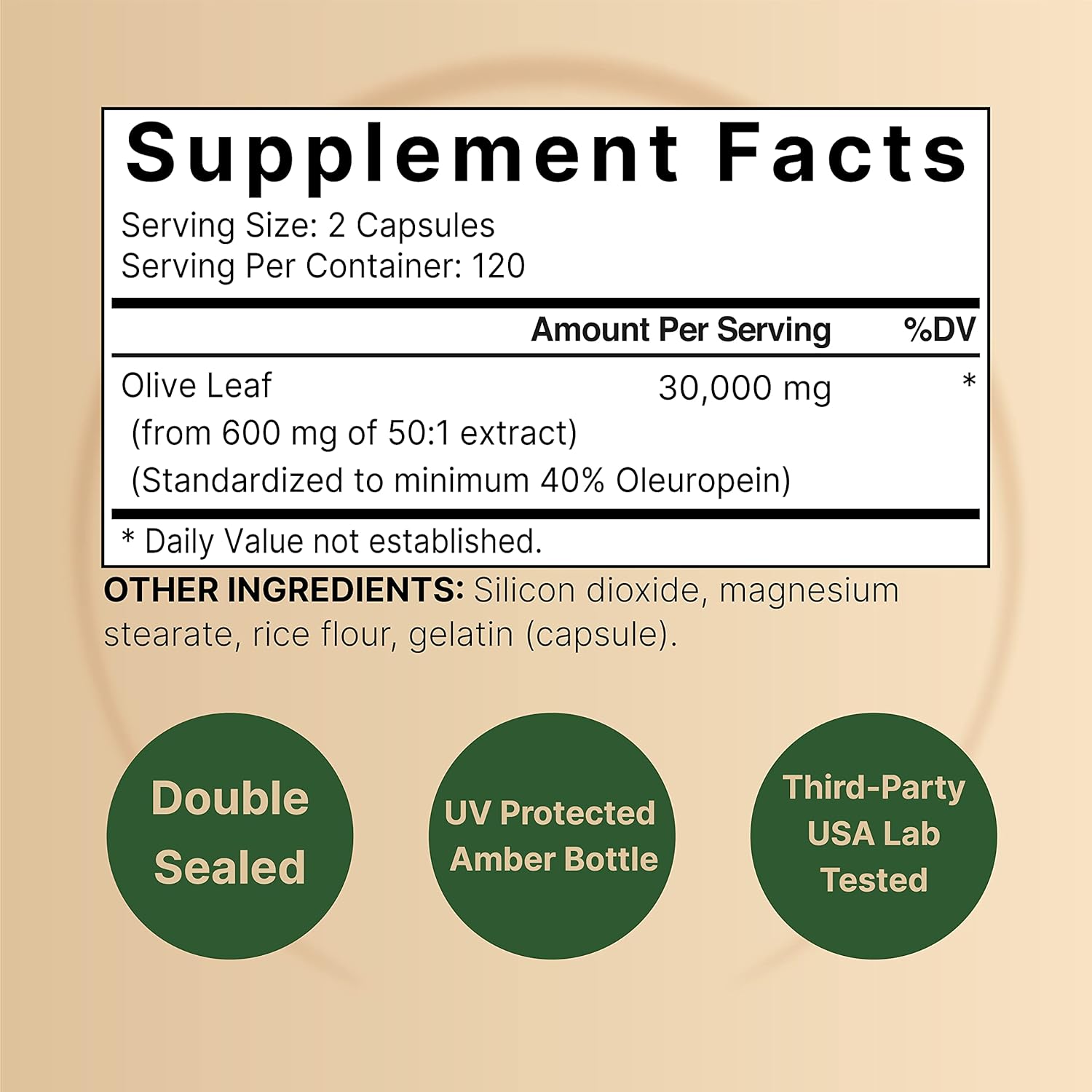 High Potency Olive Leaf Extract Capsules, 30000mg - 240 Count | 40% Oleuropein, 50:1 Concentration - Immune & Heart Health Support - Non-GMO, Rich in Antioxidants