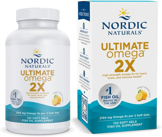 High-Potency Omega-3 Fish Oil Soft Gels, Lemon Flavor - 2150 mg Omega-3, EPA & DHA - Promotes Brain & Heart Health - Non-GMO - 60 Servings