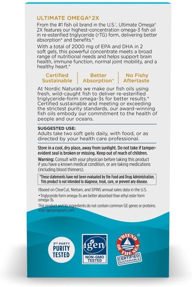 High-Potency Omega-3 Fish Oil Soft Gels, Lemon Flavor - 2150 mg Omega-3, EPA & DHA - Promotes Brain & Heart Health - Non-GMO - 60 Servings