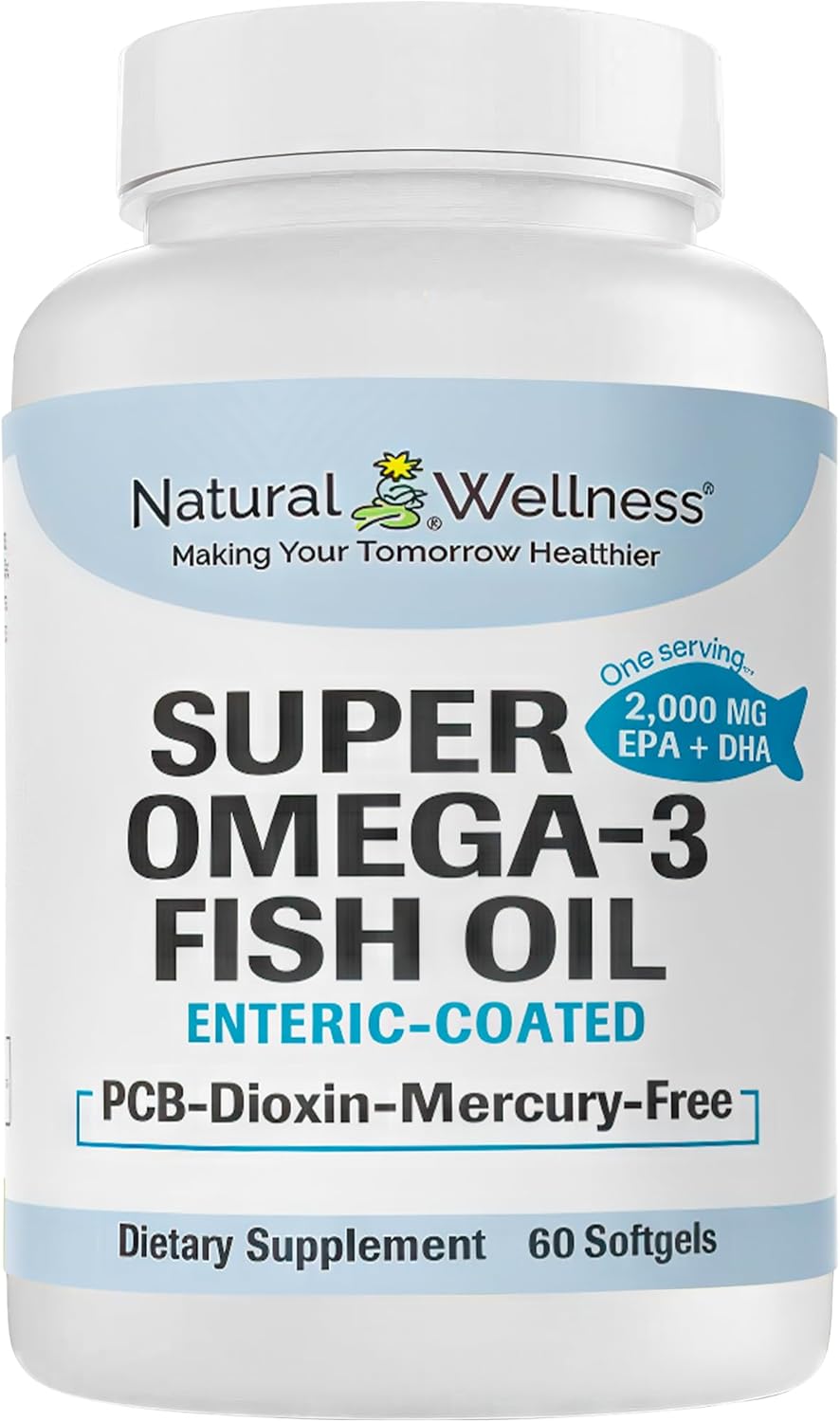 High Potency Omega-3 Fish Oil Softgels for Heart, Brain, and Joint Health - 60 Enteric-Coated Capsules