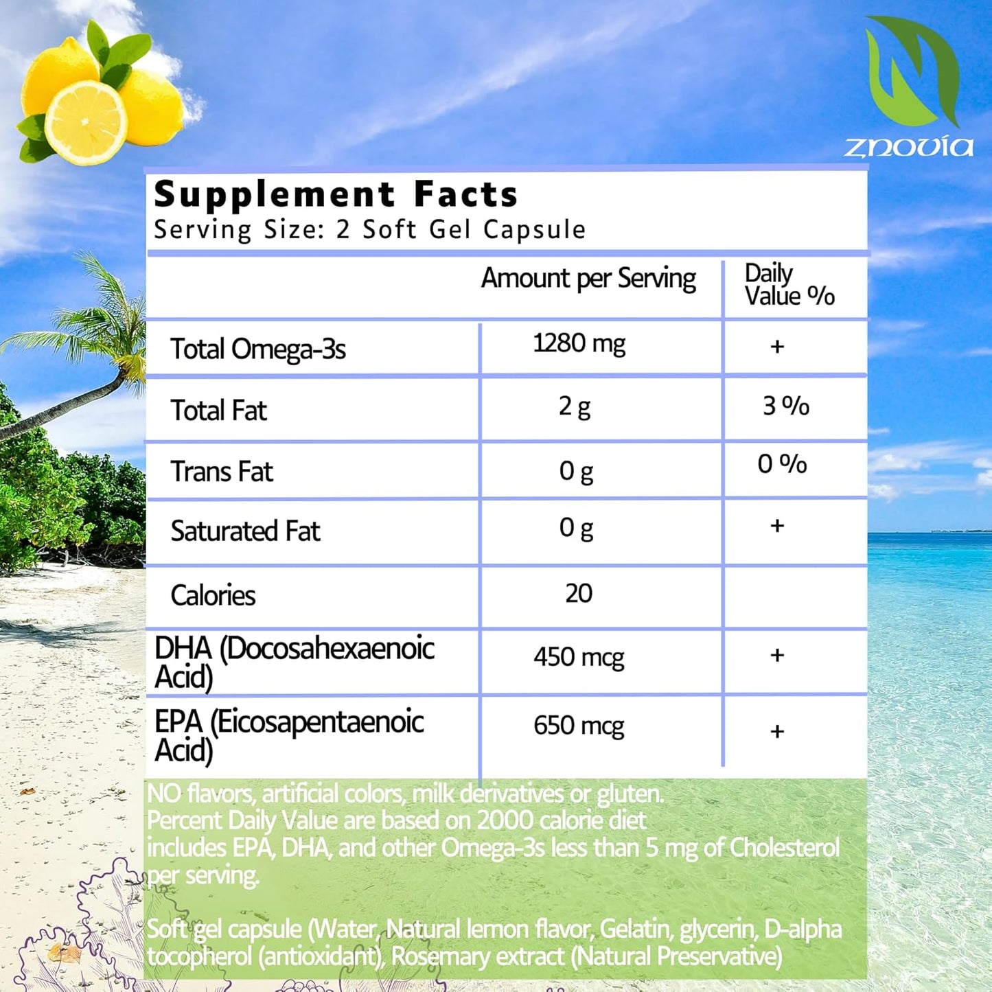 High-Potency Omega Fish Oil Supplement with EPA & DHA, 90 Soft Gels, Promotes Brain, Heart, Skin, Eye, Joint Health - Lemon Flavor