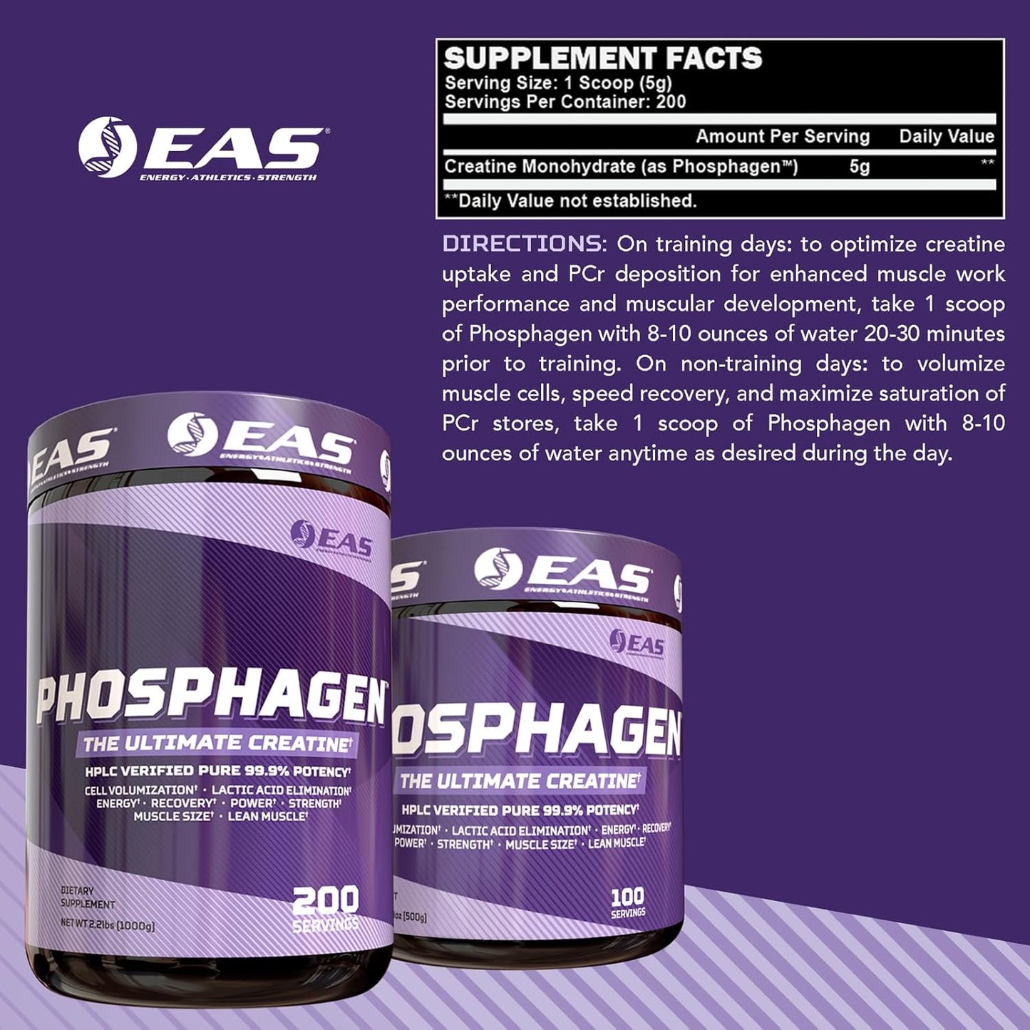 High-Potency Phosphagen Ultimate Creatine Powder for Power, Strength, & Muscle Size | 99.9% Pure | 200 Servings (Unflavored)