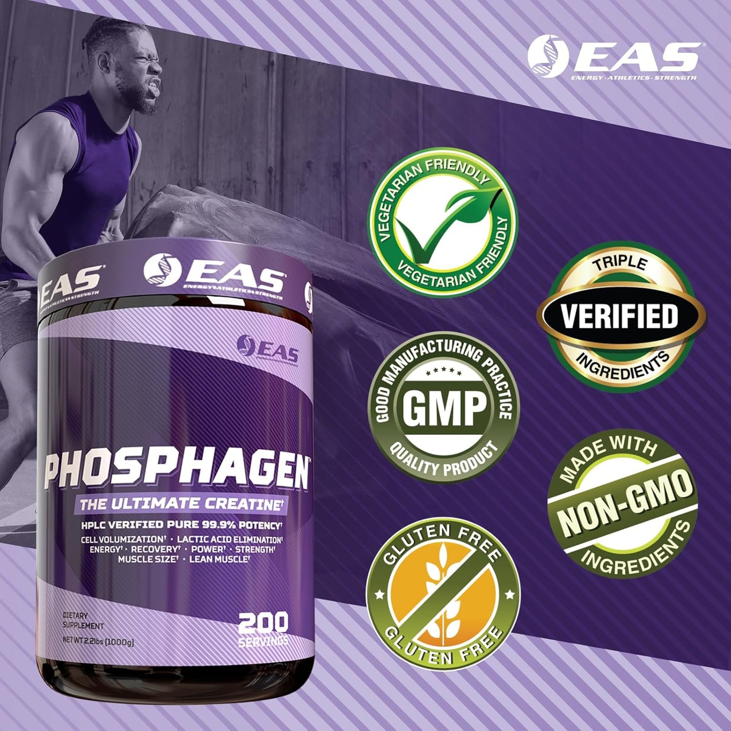 High-Potency Phosphagen Ultimate Creatine Powder for Power, Strength, & Muscle Size | 99.9% Pure | 200 Servings (Unflavored)